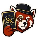 TCGshopkeeper mascot — a red panda in a top hat holding an SK card
